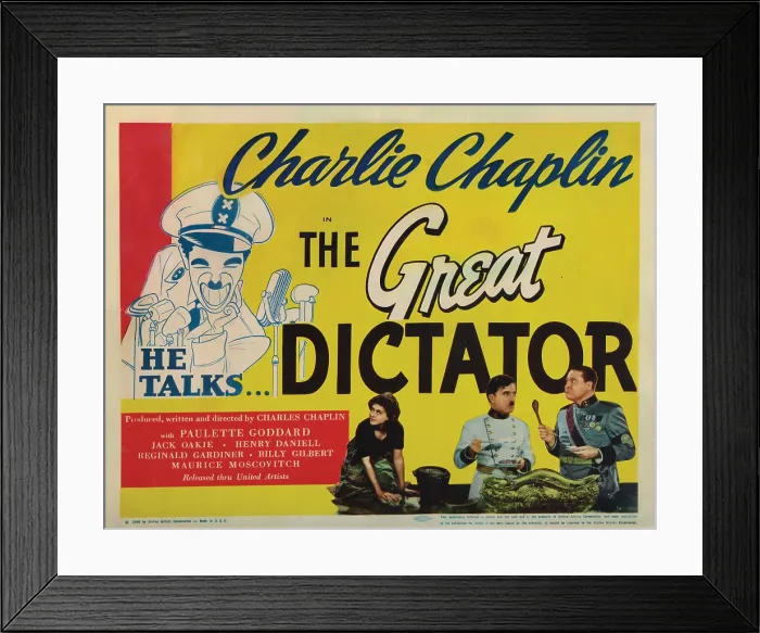 Framed Print : THE GREAT DICTATOR, Paulette Goddard, Charles Chaplin, Jack Oakie, 1940