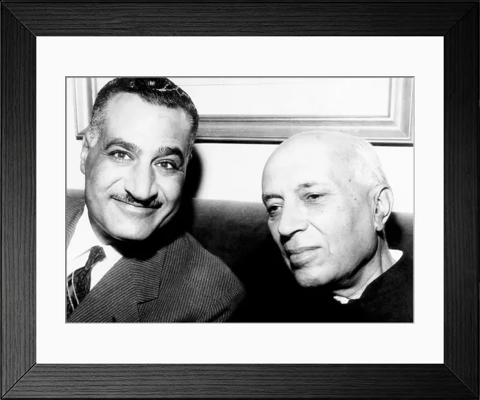 Framed Print : President of the United Arab Republic Gamal Abdel Nasser and Prime Minister of India Jawaharlal Nehru, at a meeting in Cairo, Egypt, June 20, 1964 Framed Print : President of the United Arab Republic Gamal Abdel Nasser and Prime Minister of India Jawaharlal Nehru, at a meeting in Cairo, Egypt, June 20, 1964
