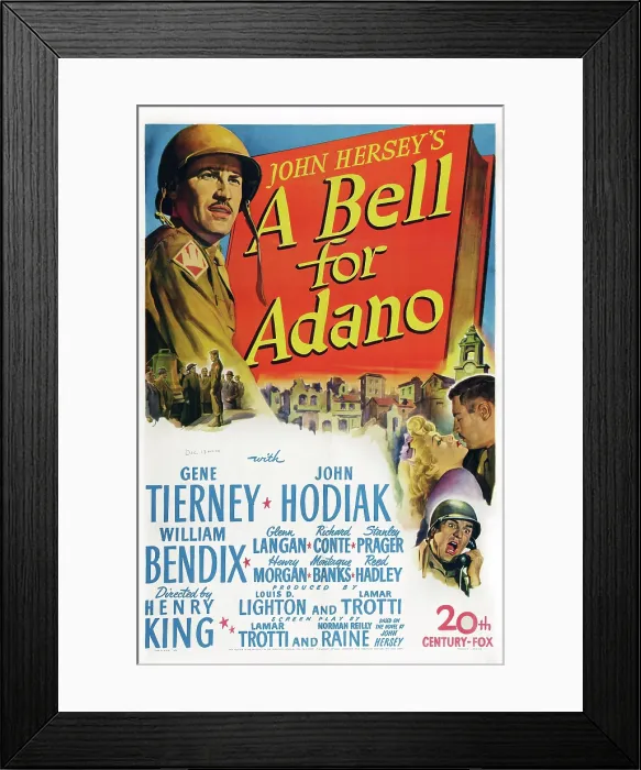 Framed Print : A BELL FOR ADANO, US poster art, John Hodiak, Gene Tierney, 1945, TM and Copyright 20th Century Fox Film Corp. All rights reserved. / courtesy Everett Collection