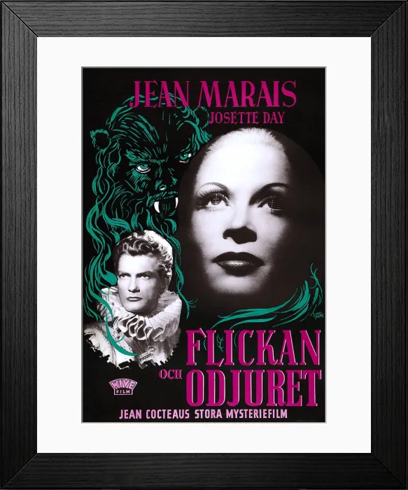 Framed Print : BEAUTY AND THE BEAST (aka FLICKAN OCH ODJURET), from left: Jean Marais, Josette Day on Swedish poster art, 1946 Framed Print : BEAUTY AND THE BEAST (aka FLICKAN OCH ODJURET), from left: Jean Marais, Josette Day on Swedish poster art, 1946
