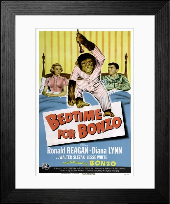 Framed Print : BEDTIME FOR BONZO, Diana Lynn, Bonzo, Ronald Reagan, 1951 Framed Print : BEDTIME FOR BONZO, Diana Lynn, Bonzo, Ronald Reagan, 1951
