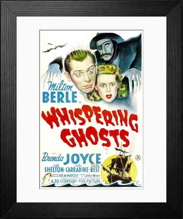Framed Print : WHISPERING GHOSTS, US poster, from top: John Carradine, Milton Berle, Brenda Joyce, 1942, TM and Copyright 20th Century Fox Film Corp