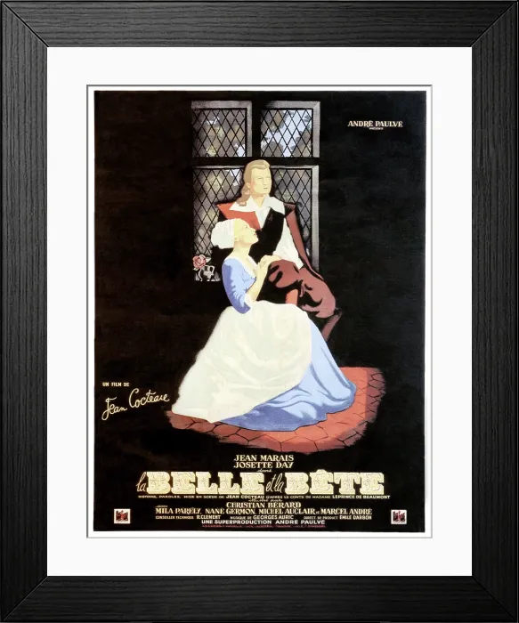 Framed Print : BEAUTY AND THE BEAST, (aka LA BELLE ET LA BETE), from left: Josette Day, Jean Marais on French poster art, 1946