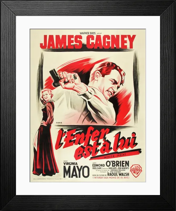 Framed Print : WHITE HEAT (aka L'ENFER EST A LUI), from left: Virginia Mayo, James Cagney on French poster art, 1949