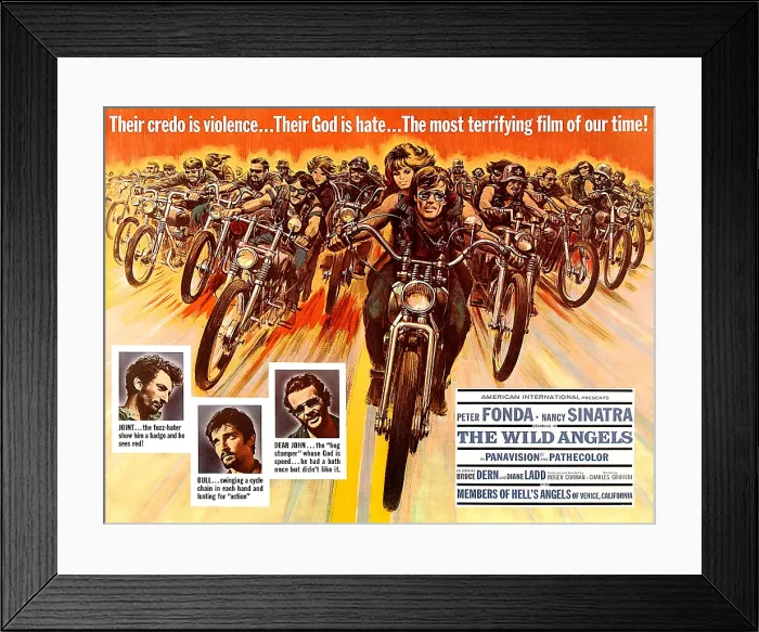 Framed Print : THE WILD ANGELS, center: Nancy Sinatra, Peter Fonda, bottom from left: Lou Procopio, Coby Denton, Buck Taylor, 1966 Framed Print : THE WILD ANGELS, center: Nancy Sinatra, Peter Fonda, bottom from left: Lou Procopio, Coby Denton, Buck Taylor, 1966