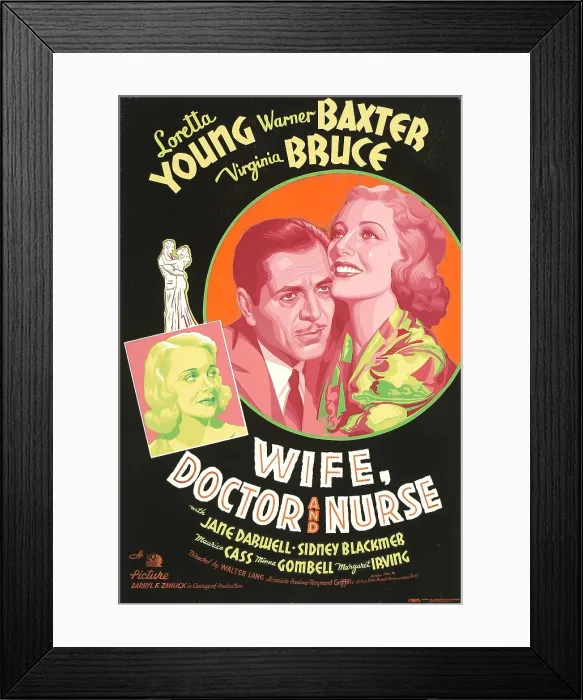 Framed Print : WIFE, DOCTOR AND NURSE, from left: Virginia Bruce, Warner Baxter, Loretta Young, 1937, TM and Copyright 20th Century Fox Film Corp