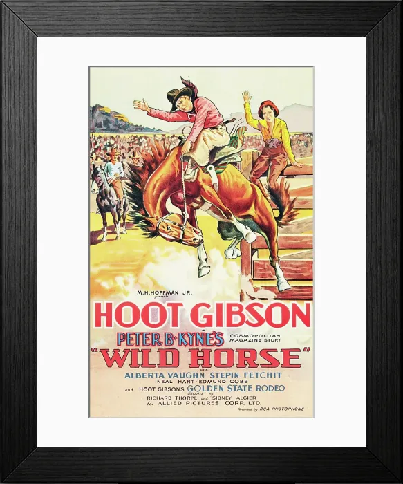 Framed Print : WILD HORSE, from left: Hoot Gibson, Alberta Vaughn on poster art, 1931