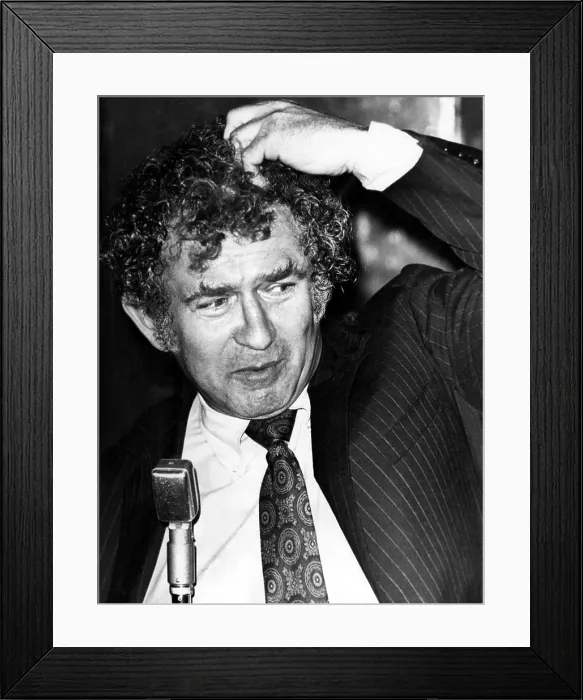 Framed Print : Norman Mailer at a press conference for two of his films MAIDSTONE & WILD 90. London, October 19, 1970.. Courtesy: CSU Archives  /  Everett Collection