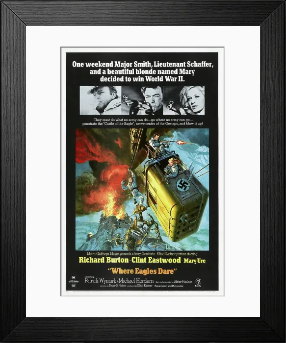 Framed Print : WHERE EAGLES DARE, US poster, Richard Burton, Clint Eastwood, Mary Ure, 1968 Framed Print : WHERE EAGLES DARE, US poster, Richard Burton, Clint Eastwood, Mary Ure, 1968