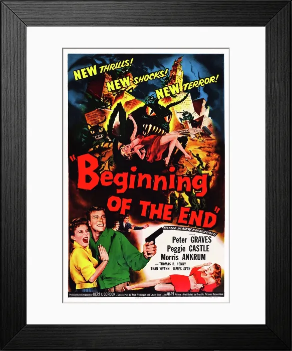 Framed Print : BEGINNING OF THE END, US poster art, from left: Peggie Castle, Peter Graves, 1957