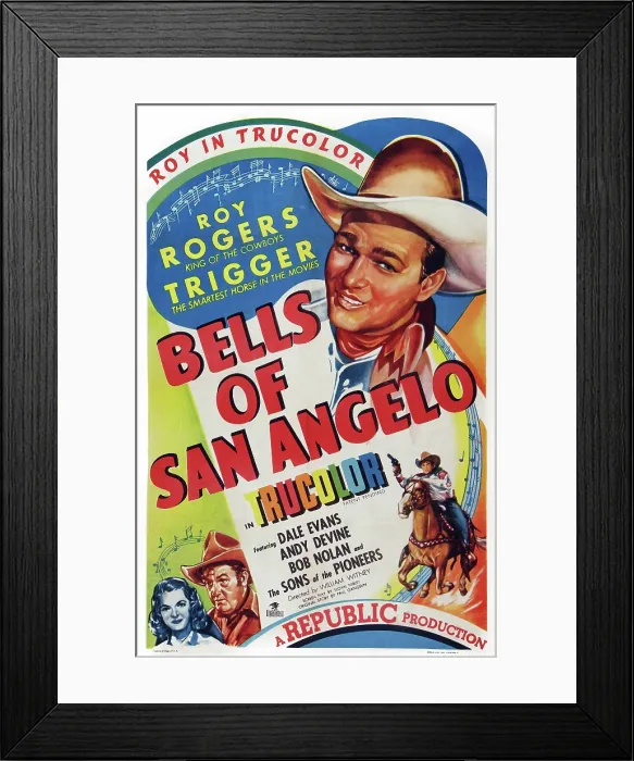 Framed Print : BELLS OF SAN ANGELO, top: Roy Rogers, bottom from left: Dale Evans, Andy Devine, Roy Rogers, Trigger the horse, 1947 Framed Print : BELLS OF SAN ANGELO, top: Roy Rogers, bottom from left: Dale Evans, Andy Devine, Roy Rogers, Trigger the horse, 1947