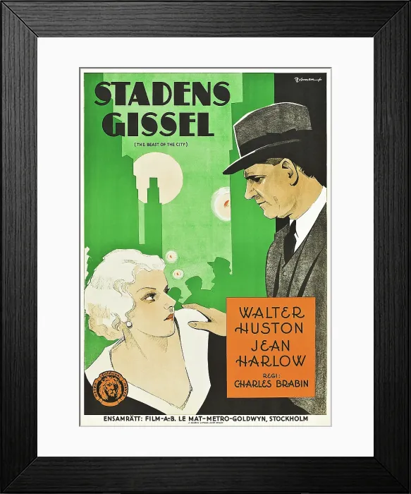 Framed Print : THE BEAST OF THE CITY (aka STADENS GISSEL), from left: Jean Harlow, Walter Huston on Swedish poster art, 1932 Framed Print : THE BEAST OF THE CITY (aka STADENS GISSEL), from left: Jean Harlow, Walter Huston on Swedish poster art, 1932