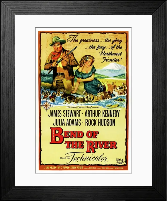 Framed Print : BEND OF THE RIVER, top from left: James Stewart, Julie Adams, 1952