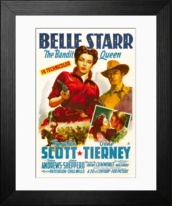 Framed Print : BELLE STARR, top from left: Gene Tierney, Randolph Scott, 1941, TM and Copyright 20th Century Fox Film Corp. All rights reserved. / courtesy Everett Collection Framed Print : BELLE STARR, top from left: Gene Tierney, Randolph Scott, 1941, TM and Copyright 20th Century Fox Film Corp. All rights reserved. / courtesy Everett Collection