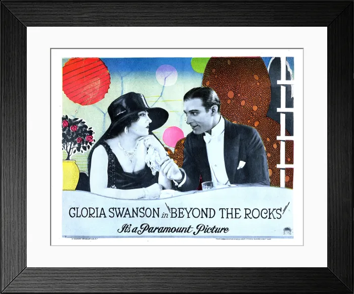 Framed Print : BEYOND THE ROCKS, US lobbycard, from left: Gloria Swanson, Rudolph Valentino, lobbycard, 1922