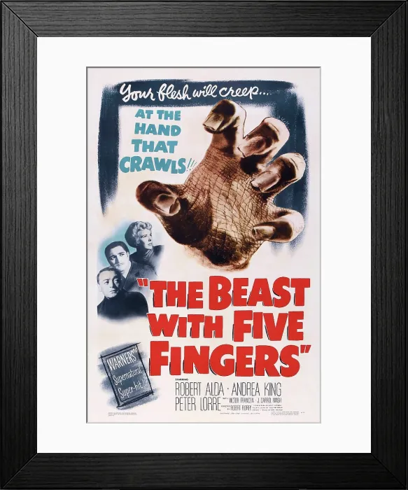 Framed Print : THE BEAST WITH FIVE FINGERS, US poster, l-r: Peter Lorre, Robert Alda, Andrea King on poster art, 1946