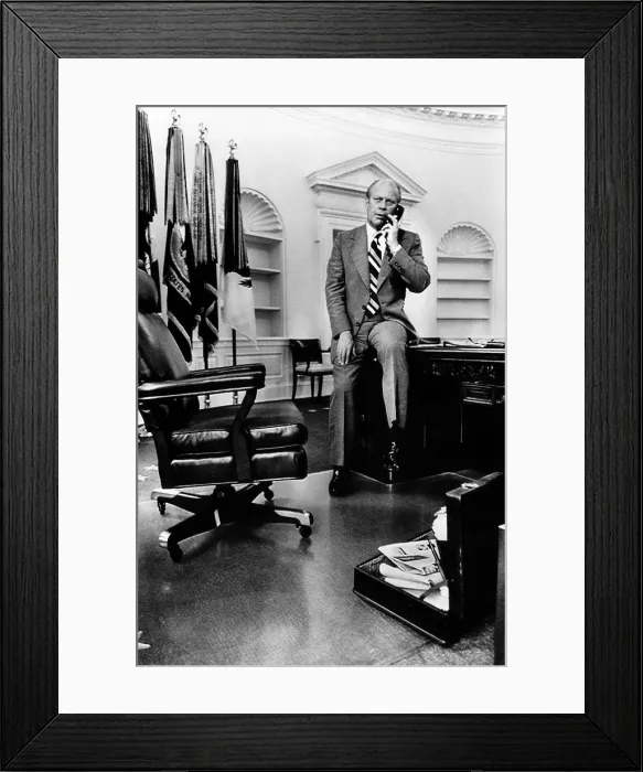 Framed Print : President Gerald Ford on the phone during his first week in The White House, August 17, 1974. Courtesy: CSU Archives / Everett Collection