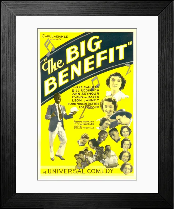 Framed Print : THE BIG BENEFIT, Bill 'Bojangles' Robinson dancing and the faces other stars, including Rae Samuels, Ann Seymour, Evans and Mayer, and the Four Mullen Sisters, 1933