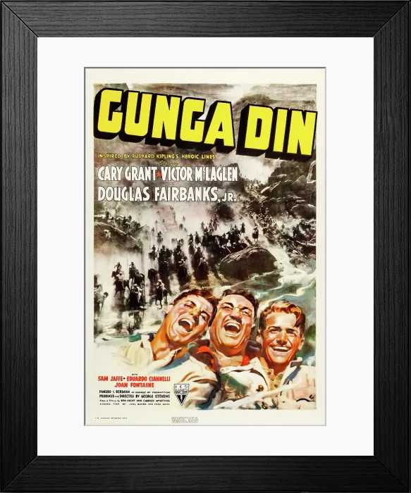 Framed Print : GUNGA DIN, US poster art, Cary Grant, Victor McLaglen, Douglas Fairbanks Jr. 1939 Framed Print : GUNGA DIN, US poster art, Cary Grant, Victor McLaglen, Douglas Fairbanks Jr. 1939