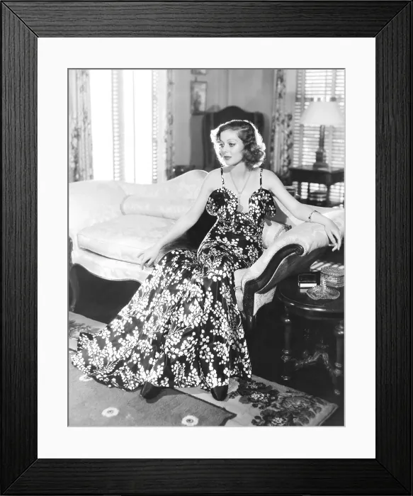 Framed Print : Loretta Young in black and white satin formal evening gown, 1935 Framed Print : Loretta Young in black and white satin formal evening gown, 1935