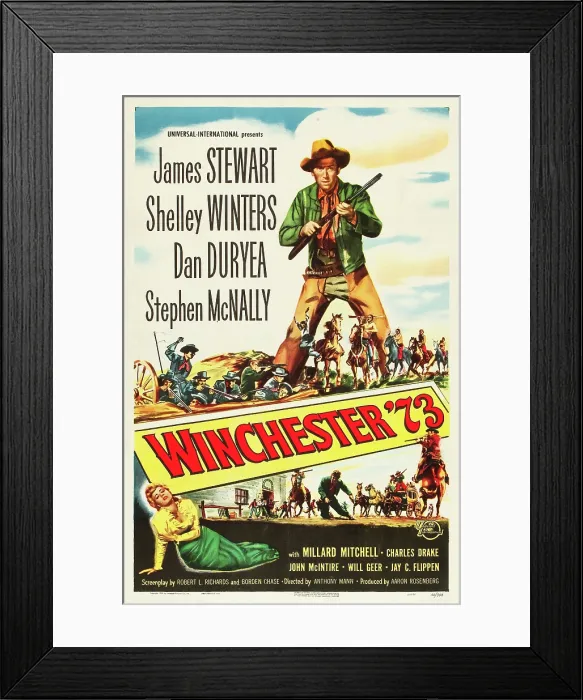 Framed Print : WINCHESTER 73, top: James Stewart, bottom left: Shelley Winters, 1950