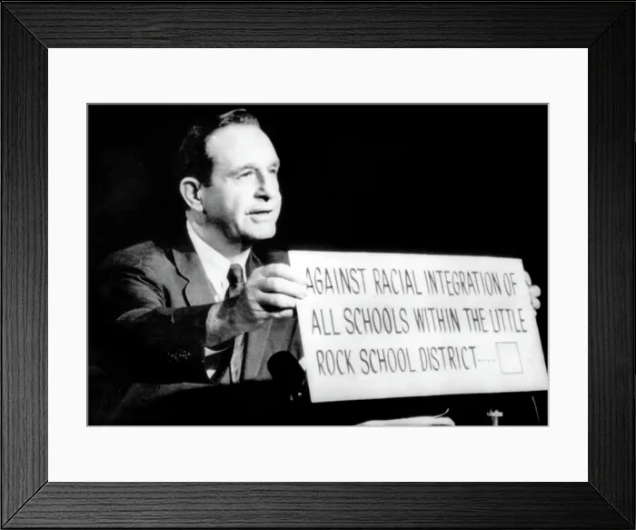 Framed Print : Arkansas Governor Orval Faubus (D), appearing on tv to urge Arkansas voters to oppose school integration, 09 / 27 / 58. Courtesy: CSU Archives  /  Everett Collection