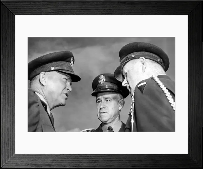 Framed Print : General Omar N. Bradley (ctr) with, General Dwight D. Eisenhower(left), and Brig. General Joseph O'Hare, 1951, 1951. Courtesy: CSU Archives  /  Everett Collection