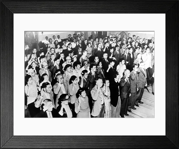 Framed Print : 126 Japanese nationals take their oath of allegiance and recieve American citizenship, Bridgeton, NJ, 6 / 29 / 53. Courtesy: CSU Archives / Everett Collection Framed Print : 126 Japanese nationals take their oath of allegiance and recieve American citizenship, Bridgeton, NJ, 6 / 29 / 53. Courtesy: CSU Archives / Everett Collection