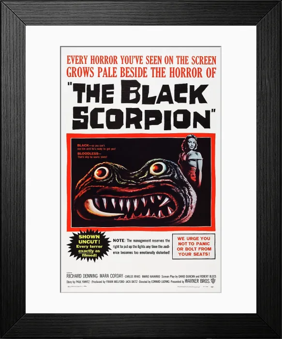 Framed Print : THE BLACK SCORPION, right: Mara Corday on poster art, 1957