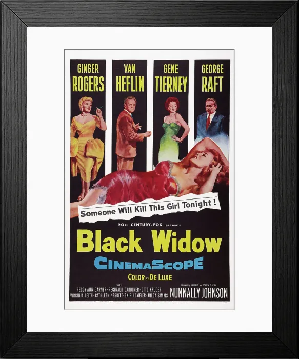Framed Print : BLACK WIDOW, US poster art, from left: Ginger Rogers, Van Heflin, Gene Tierney, George Raft, 1954, TM & Copyright 20th Century fox Film Corp