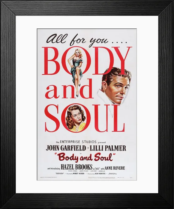 Framed Print : BODY AND SOUL, left top: Hazel Brooks, left bottom: Lilli Palmer, far right: John Garfield, 1947 Framed Print : BODY AND SOUL, left top: Hazel Brooks, left bottom: Lilli Palmer, far right: John Garfield, 1947