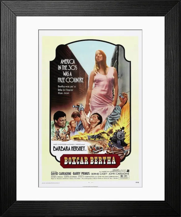 Framed Print : BOXCAR BERTHA, center: Barbara Hershey on poster art, 1972 Framed Print : BOXCAR BERTHA, center: Barbara Hershey on poster art, 1972