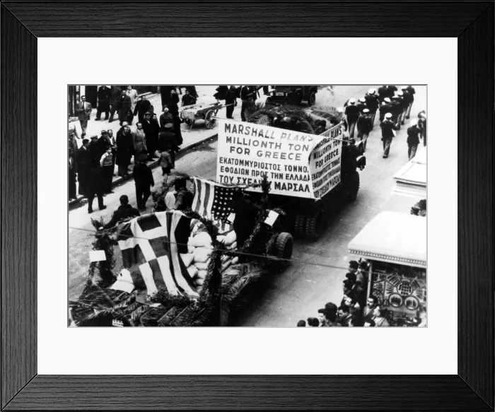 Framed Print : Parade honoring the Marshall Plan's millionth ton of food for Greece, 1947. Courtesy: CSU Archives  /  Everett Collection