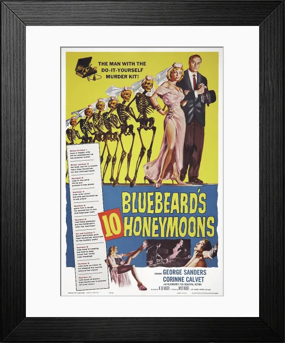 Framed Print : BLUEBEARD'S TEN HONEYMOONS, (aka BLUEBEARD'S 10 HONEYMOONS), US poster art, Corinne Calvet, George Sanders, 1960 Framed Print : BLUEBEARD'S TEN HONEYMOONS, (aka BLUEBEARD'S 10 HONEYMOONS), US poster art, Corinne Calvet, George Sanders, 1960