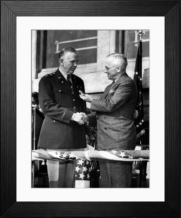 Framed Print : President Harry Truman (right), awarding a Distinguished Service Medal to General George C. Marshall in the Pentagon Courtyard, Washington D.C. November 26, 1945 Framed Print : President Harry Truman (right), awarding a Distinguished Service Medal to General George C. Marshall in the Pentagon Courtyard, Washington D.C. November 26, 1945