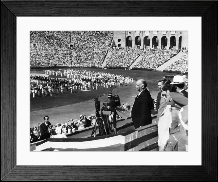 Framed Print : Vice President Charles Curtis (right of center), delivering an address declaring the opening of the Olympic games at the 1932 Olympics, Memorial Coliseum, Los Angeles California Framed Print : Vice President Charles Curtis (right of center), delivering an address declaring the opening of the Olympic games at the 1932 Olympics, Memorial Coliseum, Los Angeles California