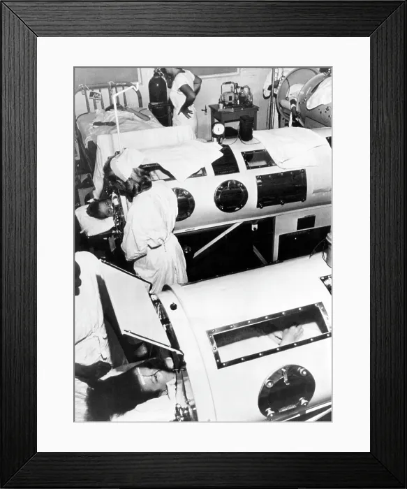 Framed Print : Polio patients being treated with iron lungs in a hospital ward, circa 1948. Courtesy: CSU Archives / Everett Collection Framed Print : Polio patients being treated with iron lungs in a hospital ward, circa 1948. Courtesy: CSU Archives / Everett Collection