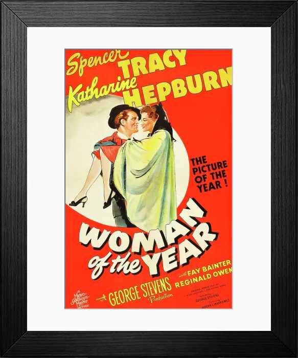 Framed Print : WOMAN OF THE YEAR, (poster art), Spencer Tracy, Katharine Hepburn, 1942