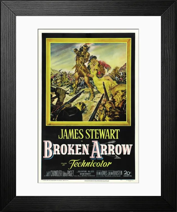 Framed Print : BROKEN ARROW, US poster art, from left: Jeff Chandler, Debra Paget, James Stewart, 1950, TM and Copyright 20th Century Fox Film Corp