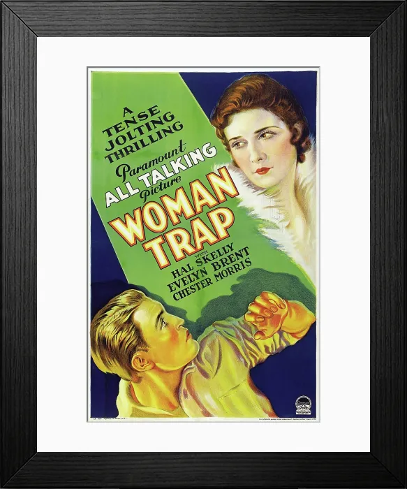 Framed Print : WOMAN TRAP, US poster art, bottom: Chester Morris, top: Evelyn Brent, 1929 Framed Print : WOMAN TRAP, US poster art, bottom: Chester Morris, top: Evelyn Brent, 1929