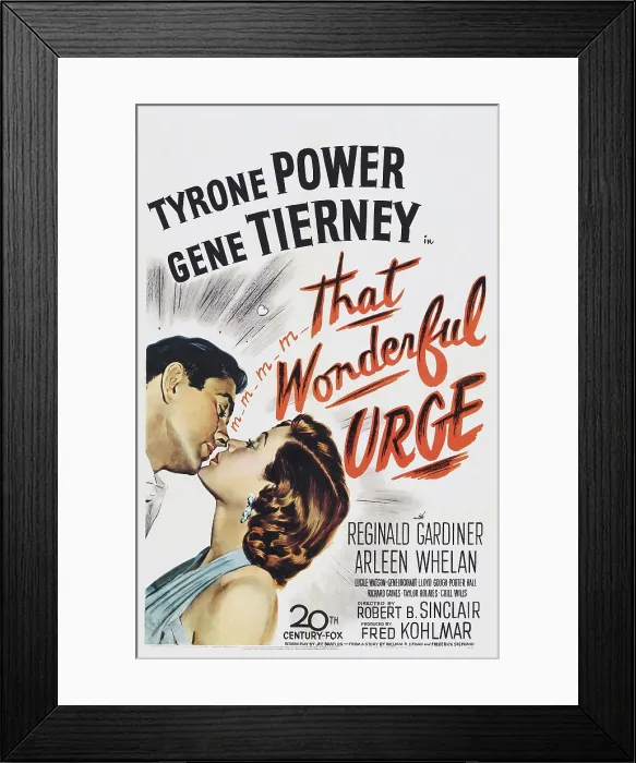 Framed Print : THAT WONDERFUL URGE, US poster art, from left: Tyrone Power, Gene Tierney, 1948, TM and copyright 20th Century Fox Film Corp. All rights reserved / Courtesy: Everett Collection Framed Print : THAT WONDERFUL URGE, US poster art, from left: Tyrone Power, Gene Tierney, 1948, TM and copyright 20th Century Fox Film Corp. All rights reserved / Courtesy: Everett Collection