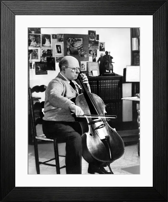 Framed Print : Pablo Casals, ca.1955. Practicing in his study.. Courtesy: CSU Archives / Everett Collection Framed Print : Pablo Casals, ca.1955. Practicing in his study.. Courtesy: CSU Archives / Everett Collection