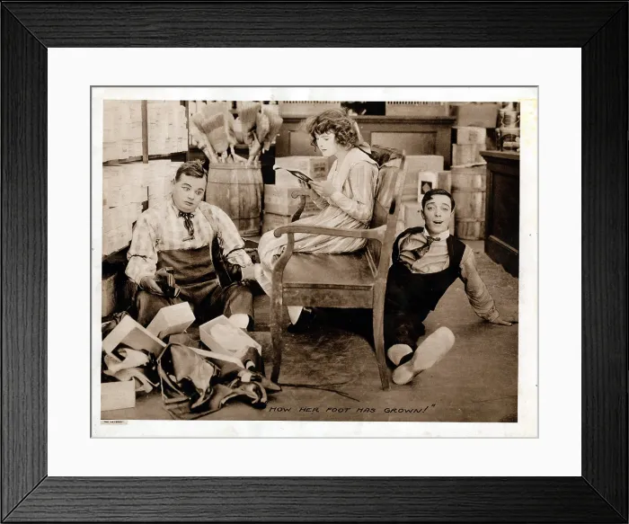 Framed Print : THE HAYSEED, lobbycard, from left: Roscoe Fatty Arbuckle, Molly Malone, Buster Keaton, 1919 Framed Print : THE HAYSEED, lobbycard, from left: Roscoe Fatty Arbuckle, Molly Malone, Buster Keaton, 1919