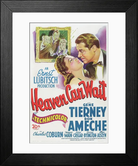 Framed Print : HEAVEN CAN WAIT, US poster art, from left: Gene Tierney, Don Ameche, 1943. TM and Copyright 20th Century Fox Film Corp. All rights reserved. Courtesy: Everett Collection Framed Print : HEAVEN CAN WAIT, US poster art, from left: Gene Tierney, Don Ameche, 1943. TM and Copyright 20th Century Fox Film Corp. All rights reserved. Courtesy: Everett Collection