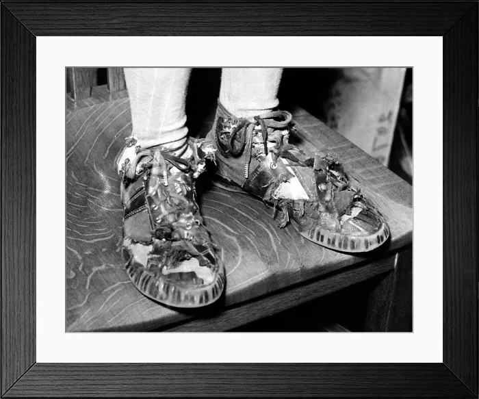 Framed Print : Sneakers, (School publicity shot supporting PTA's replacement of worn shoes), circa 1940-1950's. Courtesy: CSU Archives  /  Everett Collection