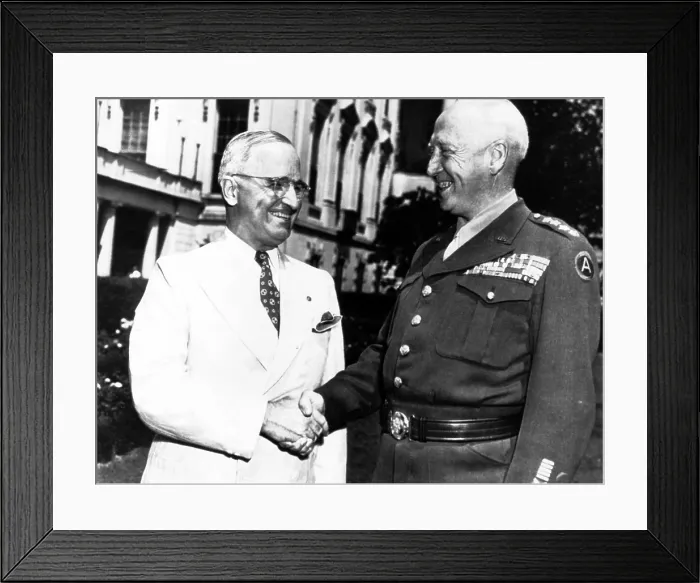 Framed Print : Lt. General George S. Patton shaking hands with President Truman, 1940s. Courtesy: CSU Archives  /  Everett Collection