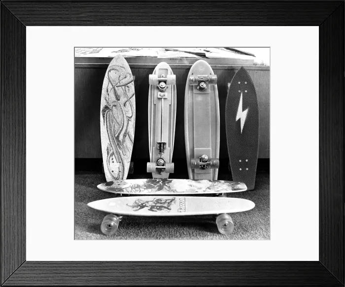 Framed Print : Skateboards, become hugely popular in the mid-1970s. Various designs of skateboards are shown in this photo, May 3, 1976. Courtesy: CSU Archives / Everett Collection