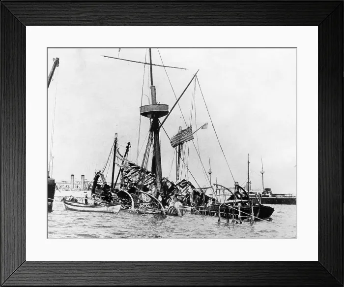 Framed Print : The Battleship USS Maine as it sinks to the bottom of Havana Harbor. February 15, 1898. Courtesy: CSU Archives / Everett Collection