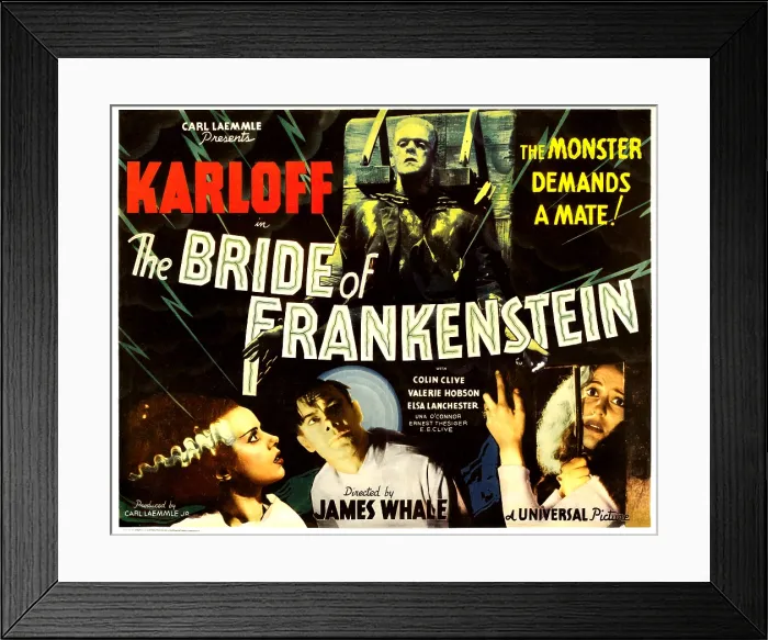 Framed Print : THE BRIDE OF FRANKENSTEIN, top: Boris Karloff, bottom from left: Elsa Lanchester, Colin Clive, Valerie Hobson, 1935