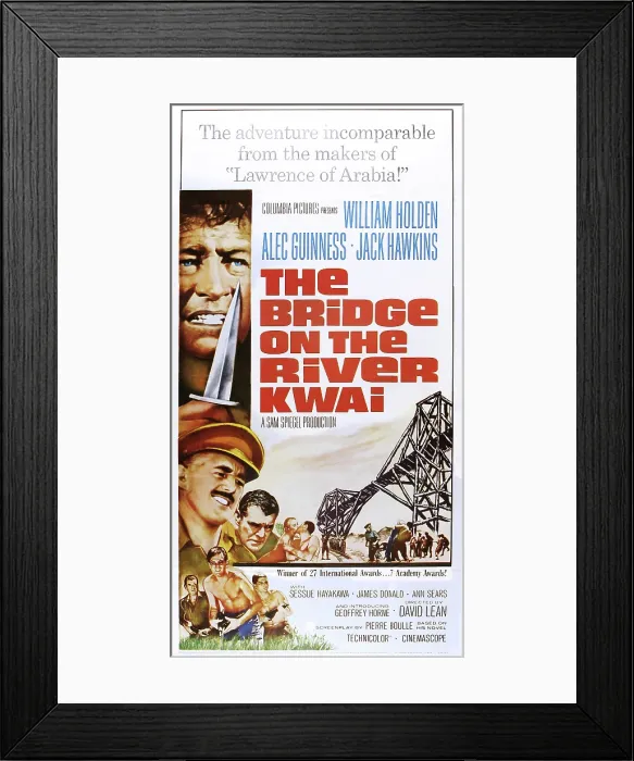 Framed Print : THE BRIDGE ON THE RIVER KWAI, US poster art, Jack Hawkins, Alec Guinness, William Holden, 1957